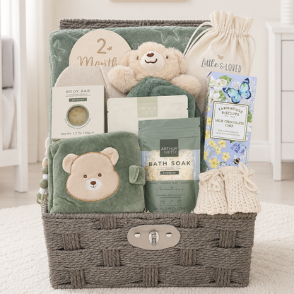 Baby gift basket - hamper for a new mum and baby boy
