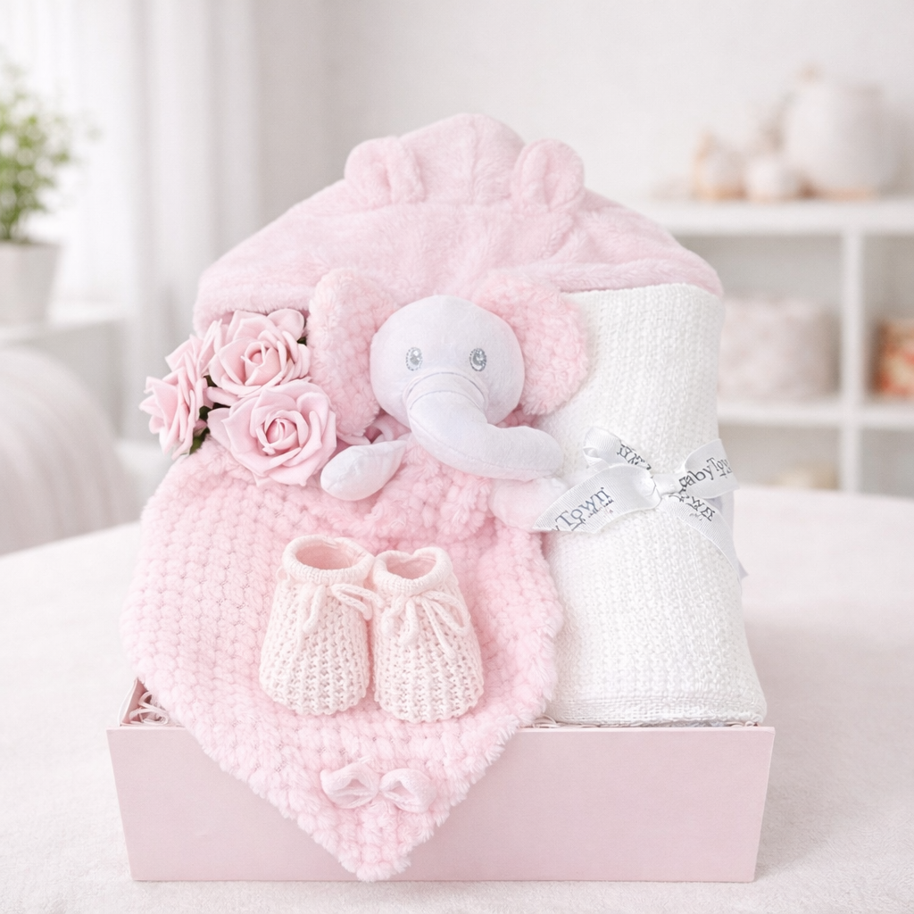 Newborn baby hamper pink elephant gift box