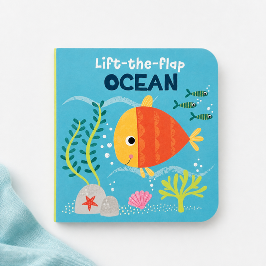 Ocean mini lift-the-flap baby book with colourful fish illustration for little hands