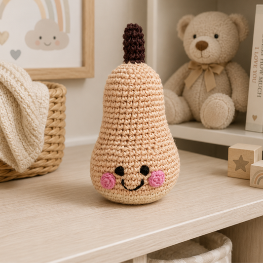 Handmade baby rattle – fair trade organic cotton newborn soft toy