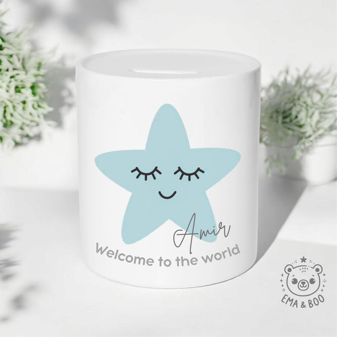 Personalised Ceramic Money Box - Blue Star