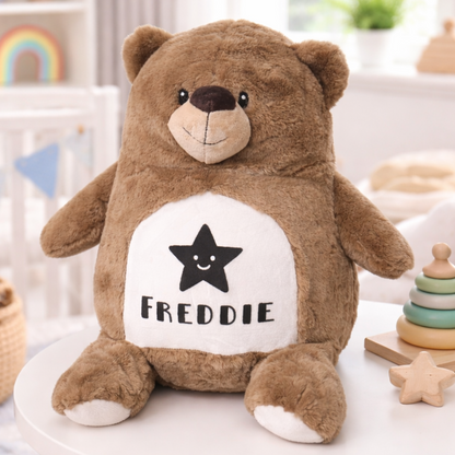 Personalised large bear plush toy with baby, unisex personalised teddy for newborns