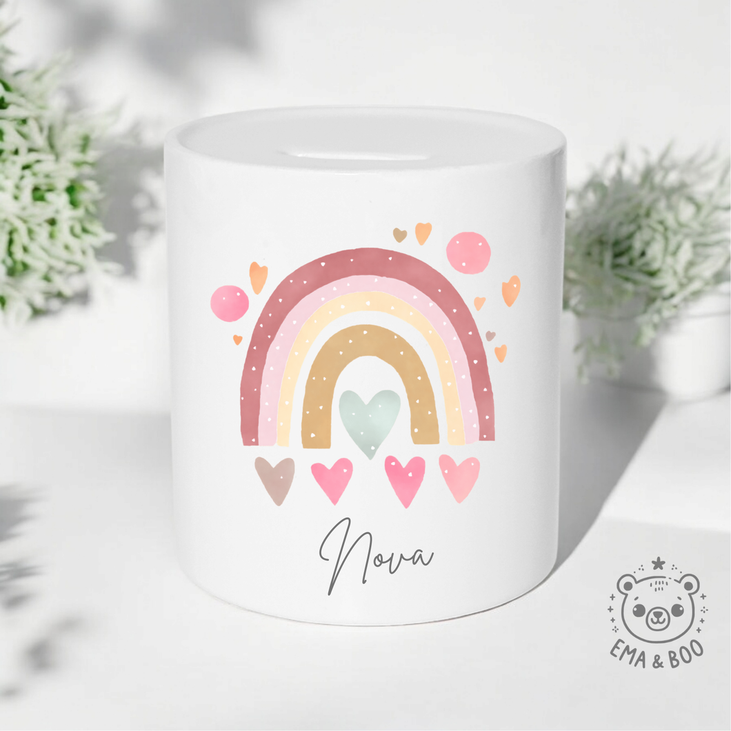 Personalised Ceramic Money Box - Pink Rainbow