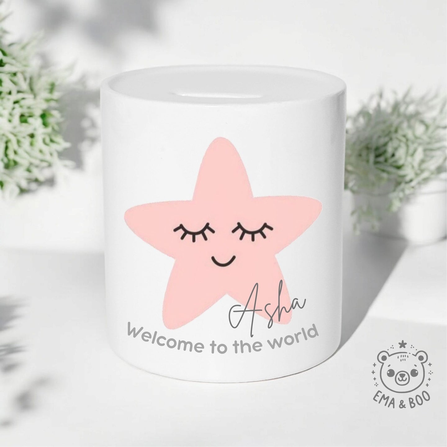 Personalised Ceramic Money Box - Pink Star