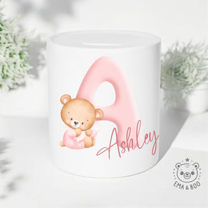 Personalised Money Box - Pink Bear