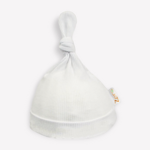 Ribbed Knotted Baby Hat, White