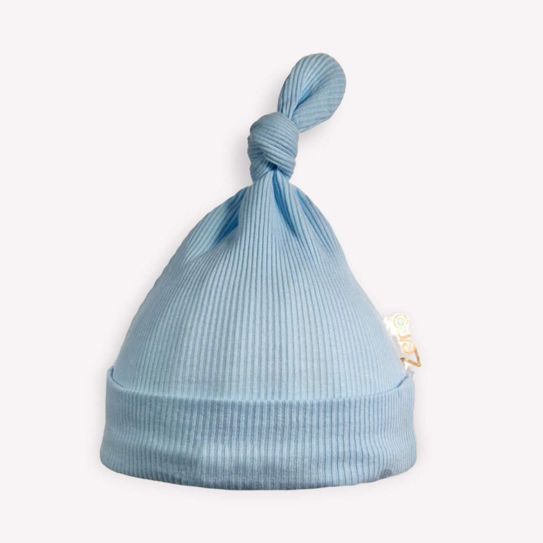 Ribbed Knotted Baby Hat, Light Blue