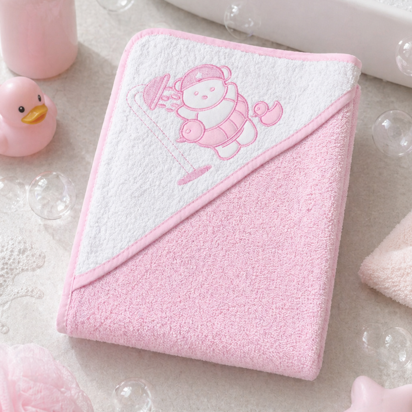 Pink bear hooded baby towel soft cotton newborn bath towel gift