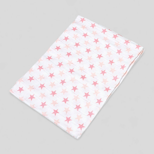 Pink Star muslin square – 100% cotton baby cloth and infant gift
