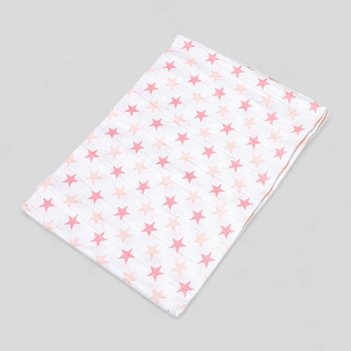Pink Star muslin square – 100% cotton baby cloth and infant gift