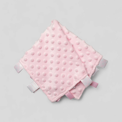 Plush bubble taggie comforter – 30x30cm baby sensory comfort blanket with soft textured tags