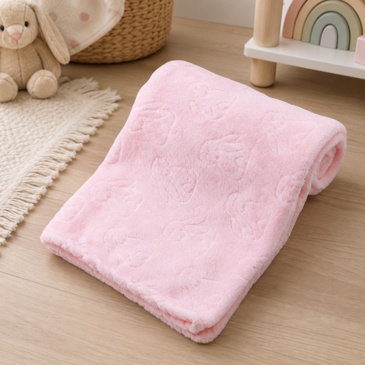 Pink bunny embossed baby blanket- gift for baby girls