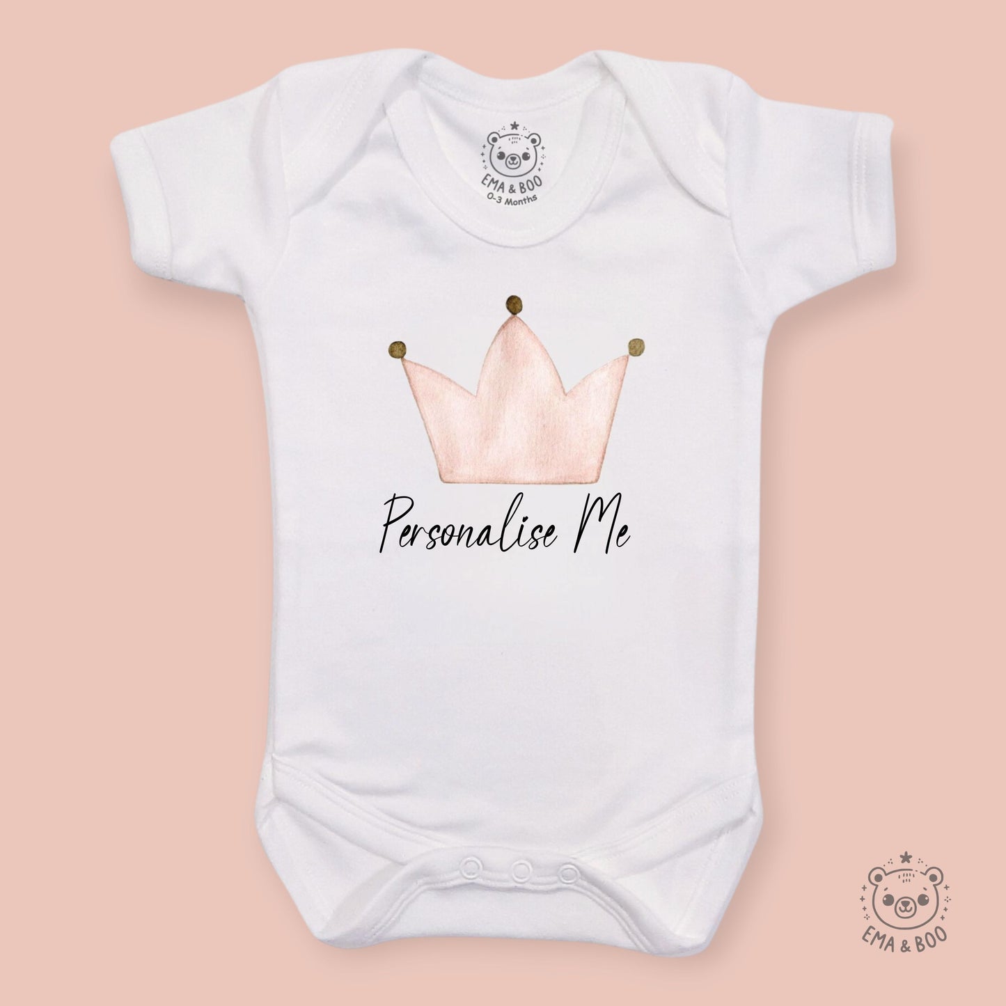 Personalised Baby Bodysuits - Pink Crown