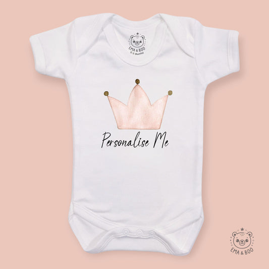 Personalised Baby Bodysuits - Pink Crown