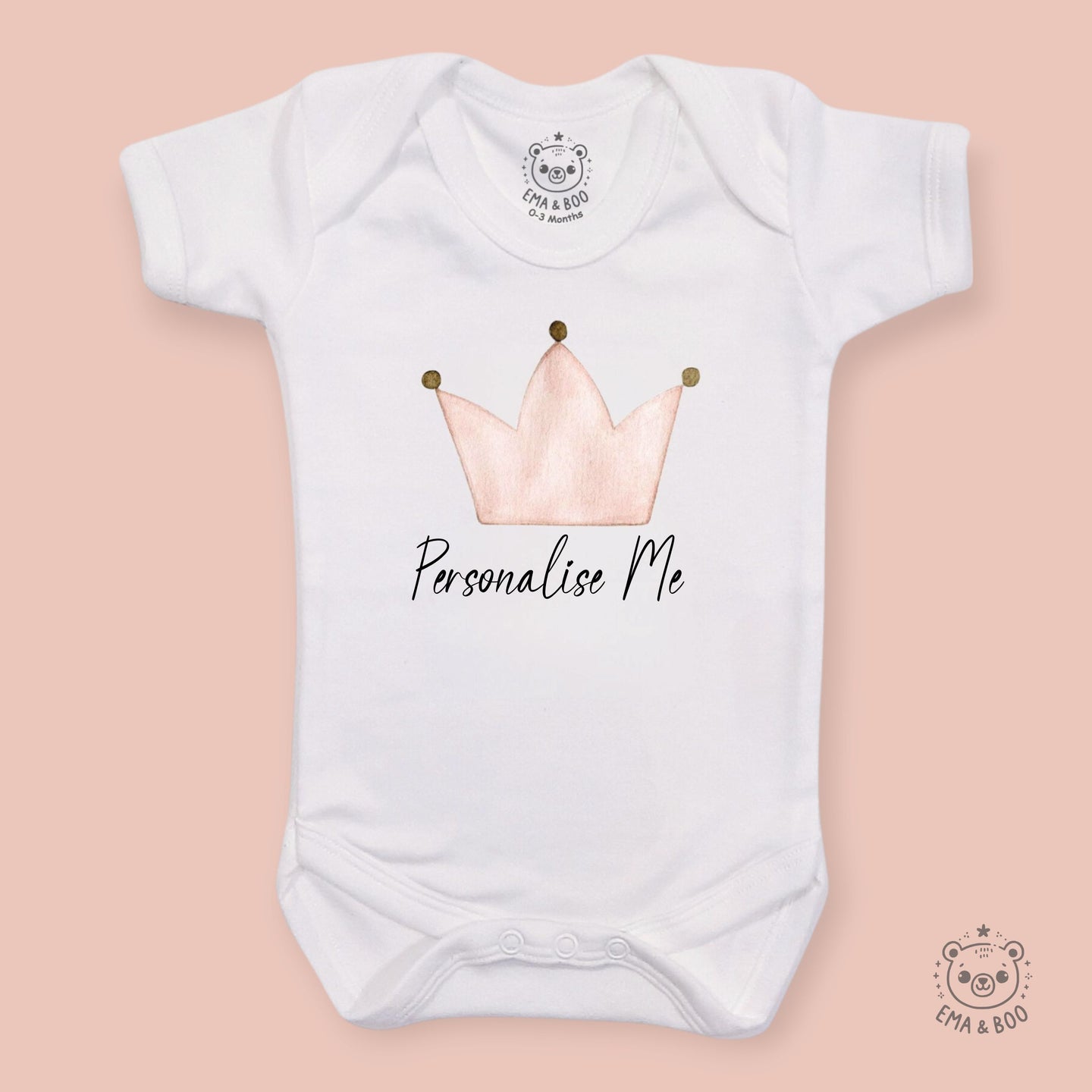 Personalised Baby Bodysuits - Pink Crown