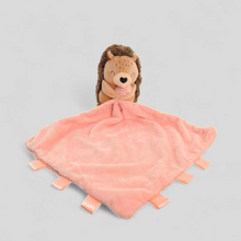 Load image into Gallery viewer, Plush hedgehog toy with a pink comforter blanket 
