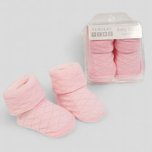 Pink newborn baby socks with diamond design in gift box