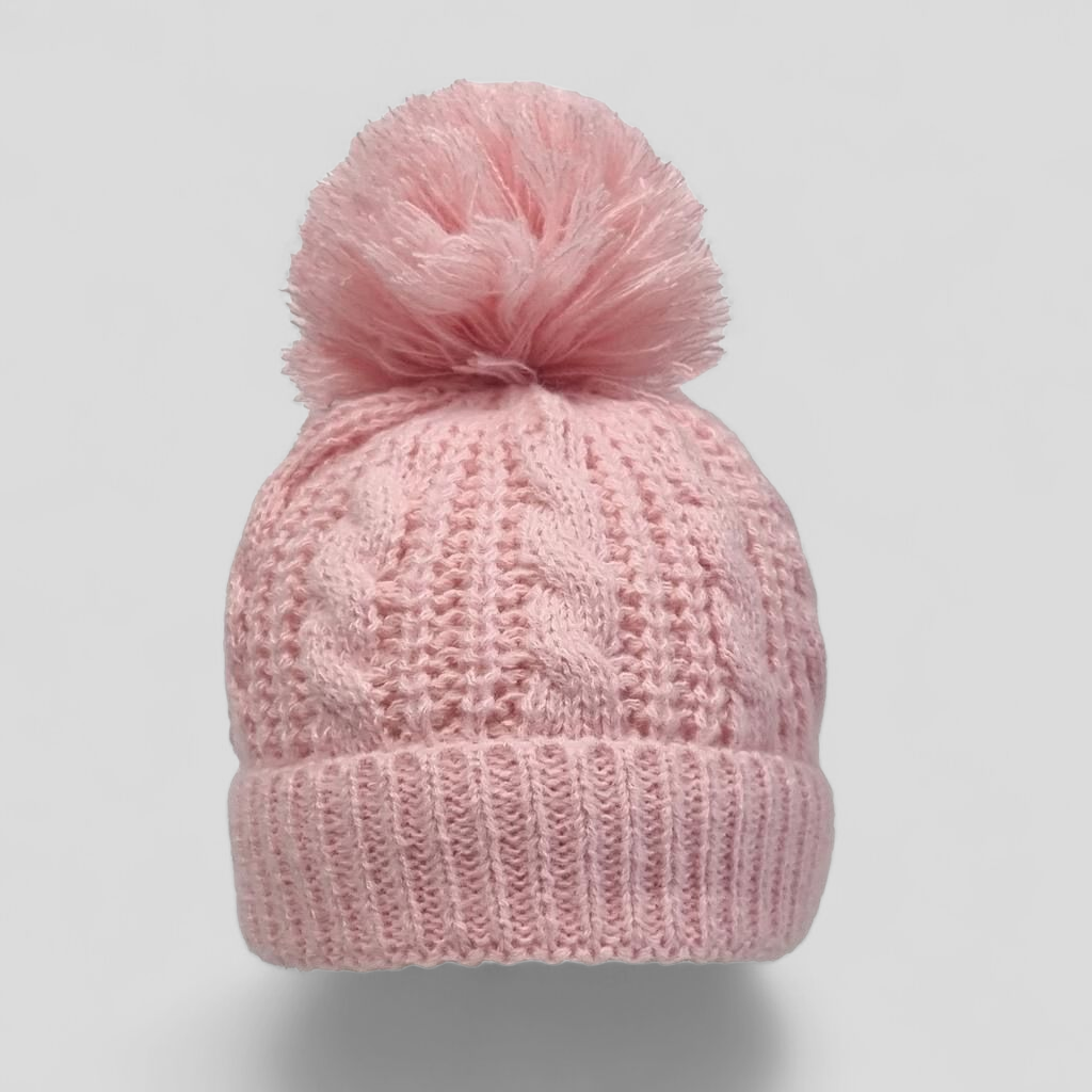 Pink knitted beanie with a pom-pom for baby girls