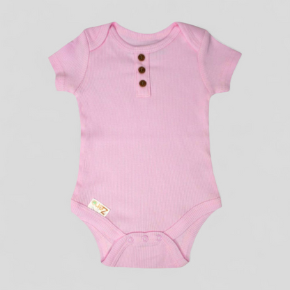 Pink Ribbed Baby Bodysuit Short Sleeve