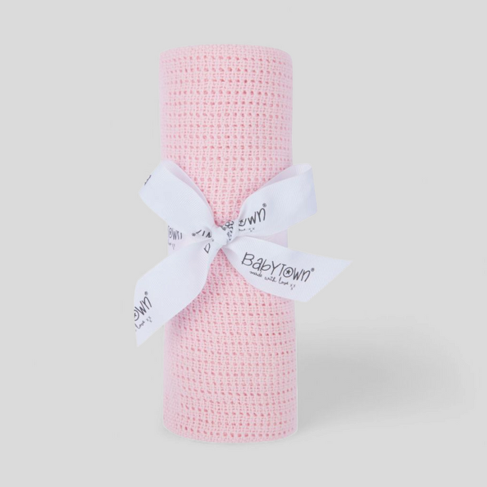 Pink cotton cellular baby blanket – soft newborn gift for baby girls