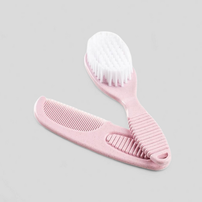 Deluxe baby brush and comb set in pink – grooming gift set for newborn baby girls