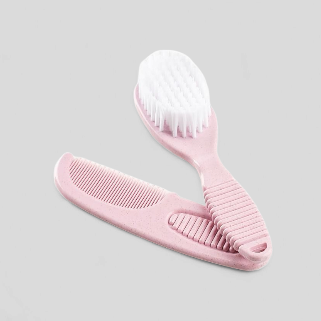 Deluxe baby brush and comb set in pink – grooming gift set for newborn baby girls