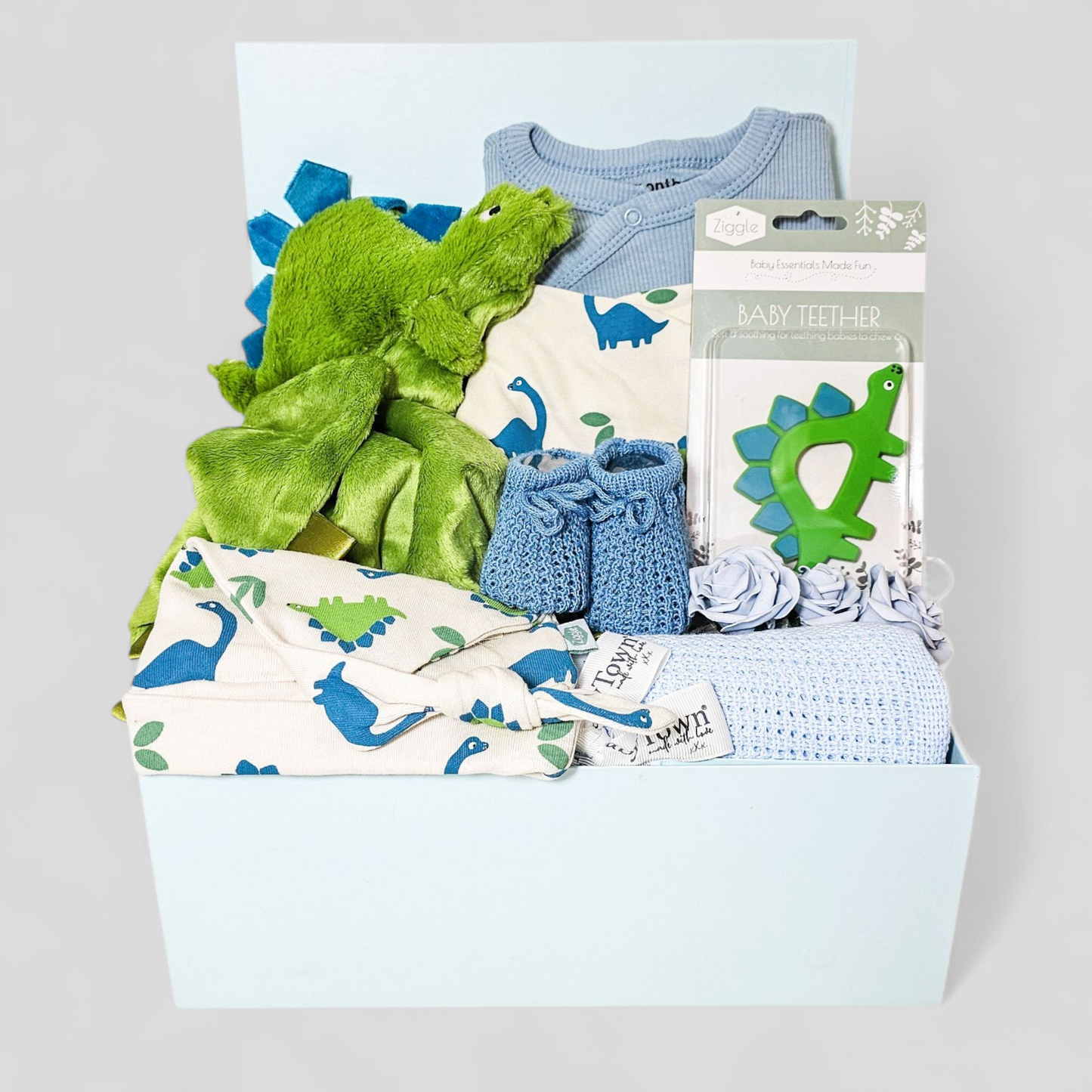 Roarsome Snuggles baby boy hamper – dinosaur-themed baby gift box with newborn essentials