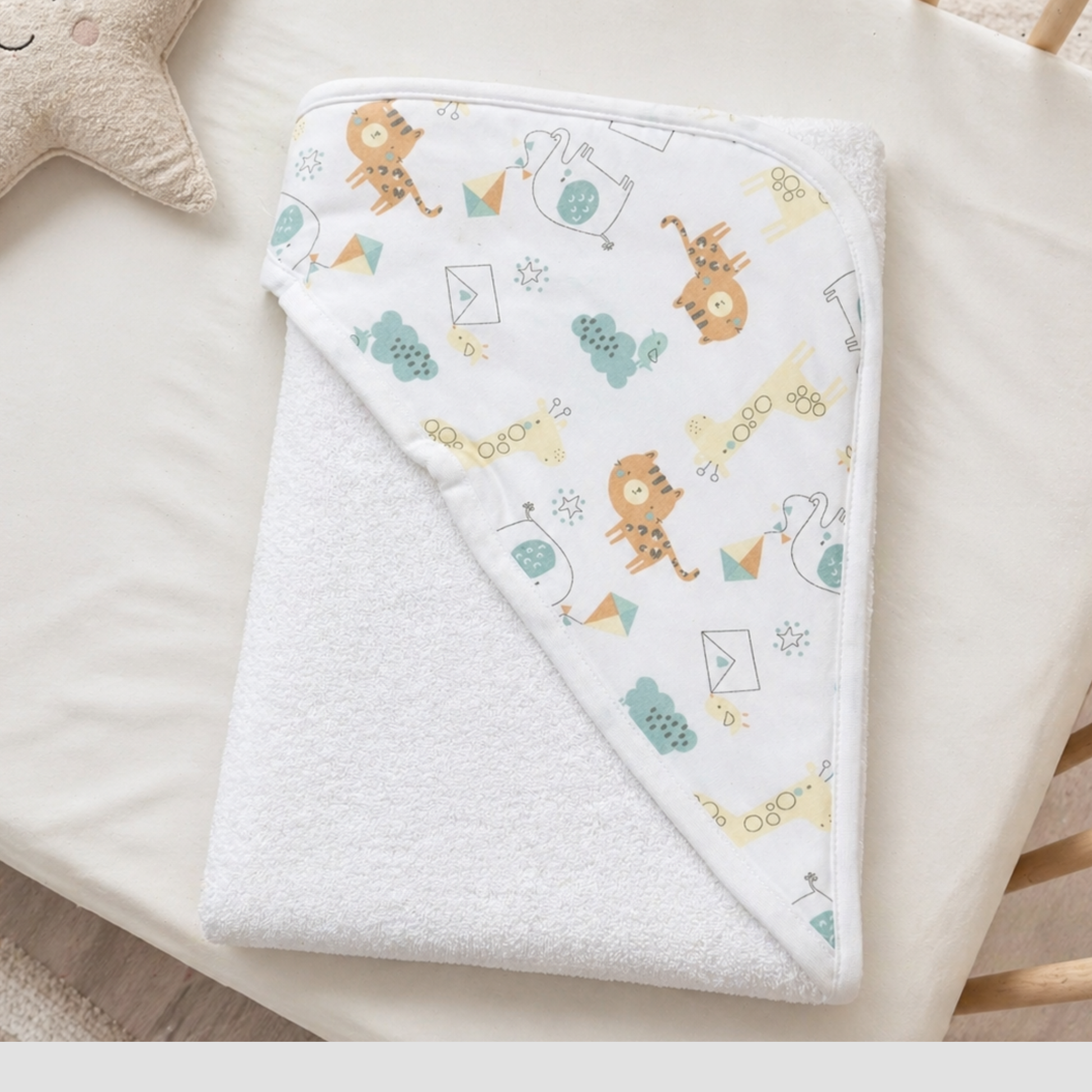 Neutral safari hooded baby towel cotton newborn bath towel baby gift