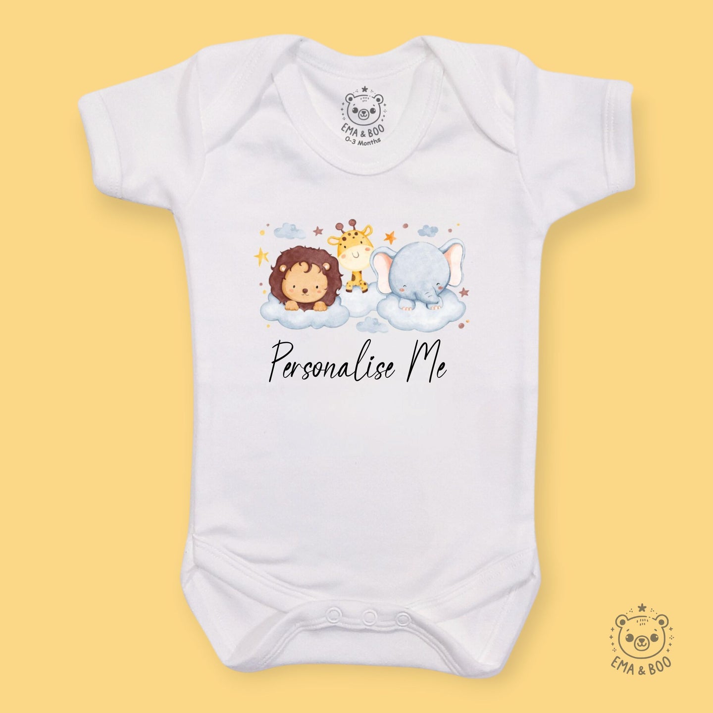 Personalised Baby Bodysuits - Safari Clouds