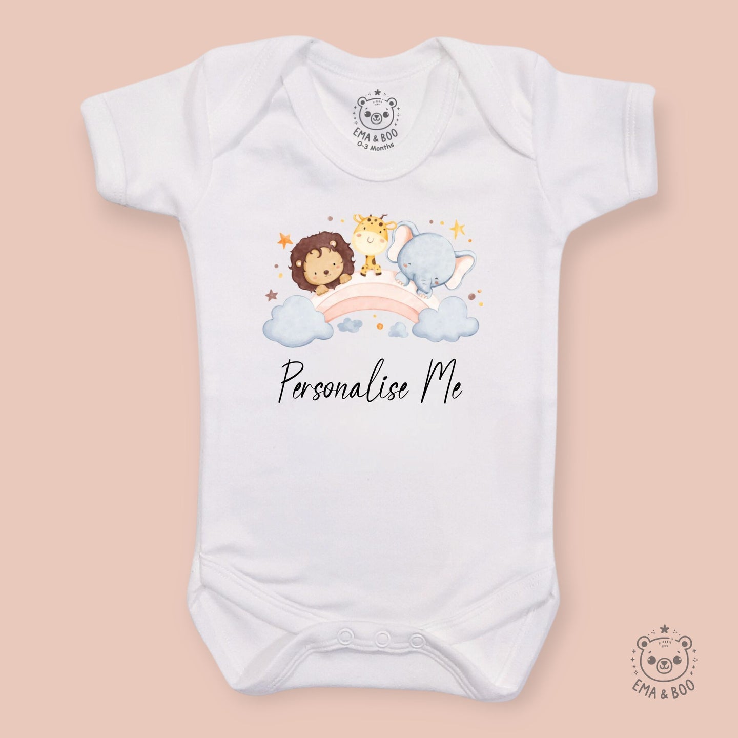 Personalised Baby Bodysuits - Safari Rainbow