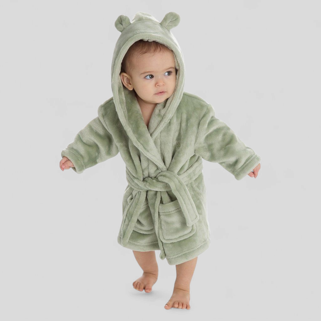 Sage Green Plush Baby Dressing Gown | Unisex Baby Robe