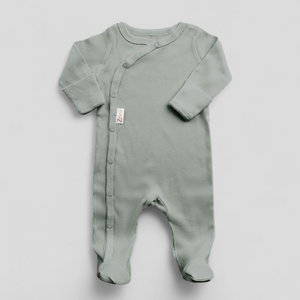 Sage green ribbed baby sleepsuit with poppers
