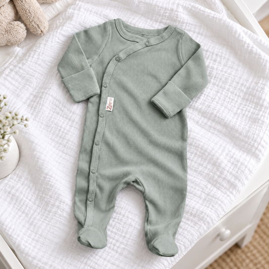 Sage Green Ribbed Baby Sleepsuit