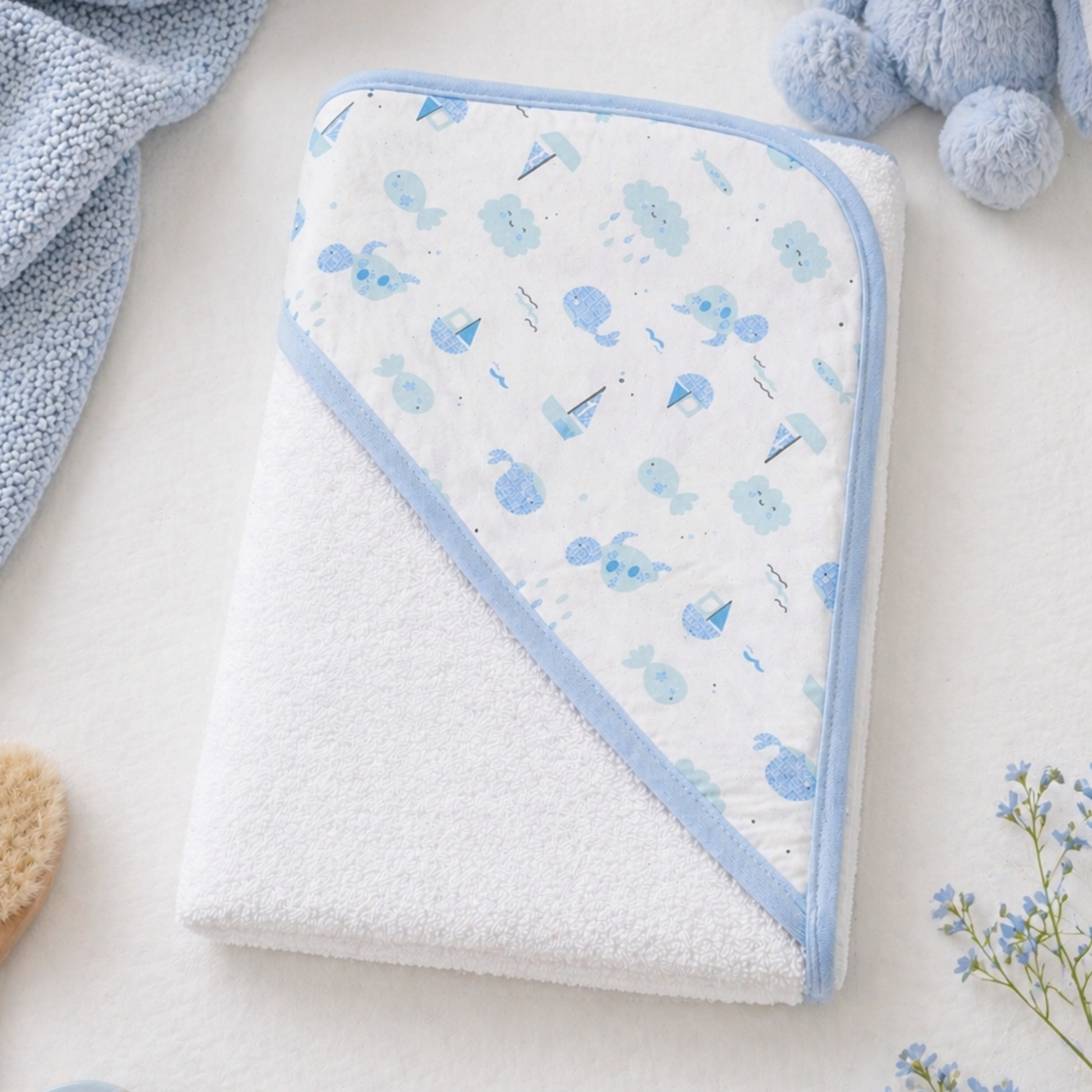 Blue ocean hooded baby towel cotton newborn bath towel baby gift