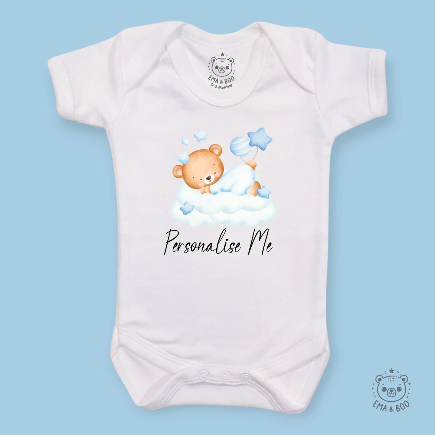 Personalised Baby Bodysuits - Sleepy Bear Blue