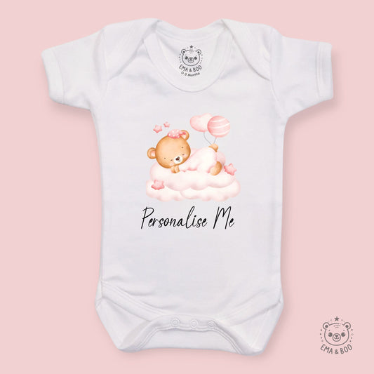 Personalised Baby Bodysuits - Sleepy Bear Pink