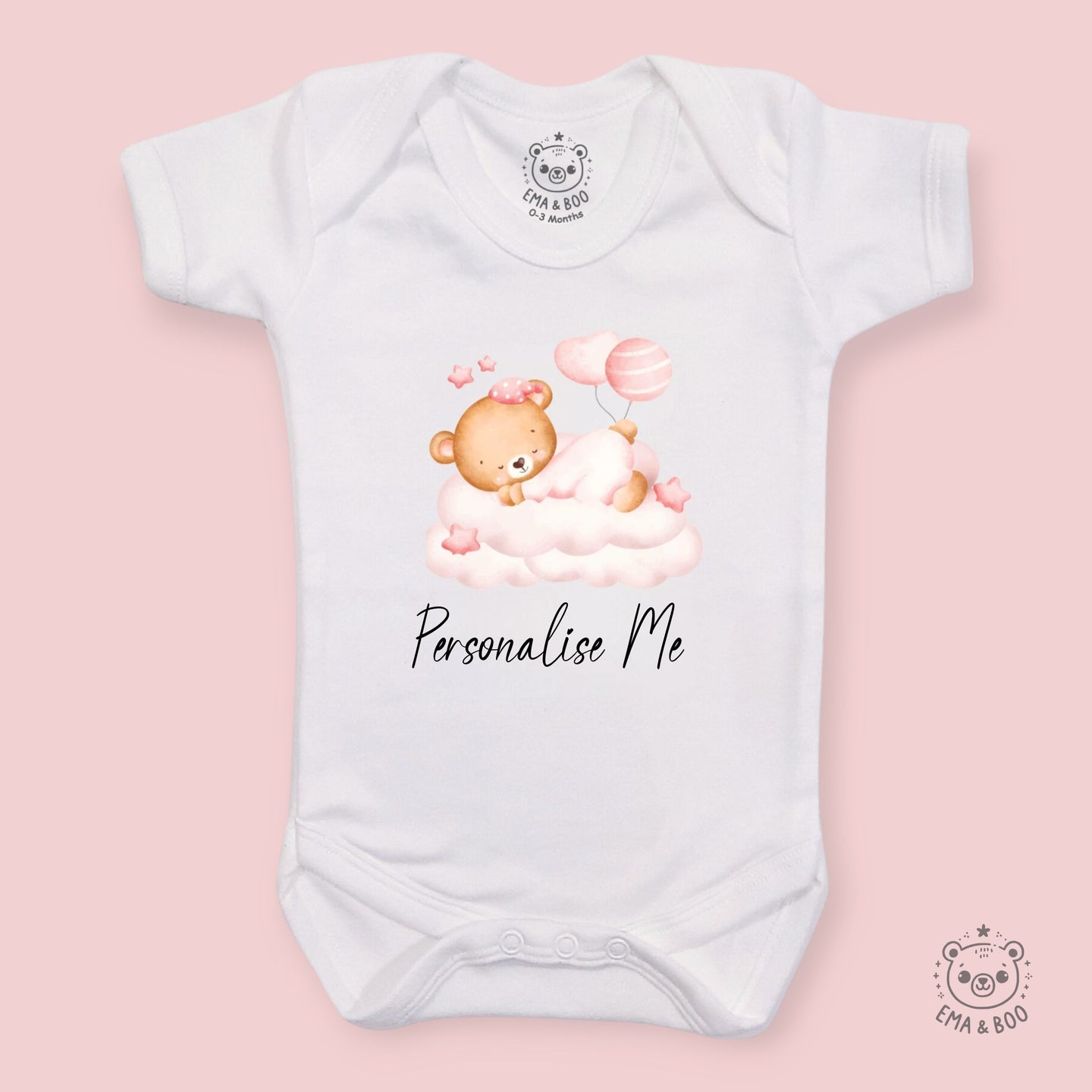 Personalised Baby Bodysuits - Sleepy Bear Pink