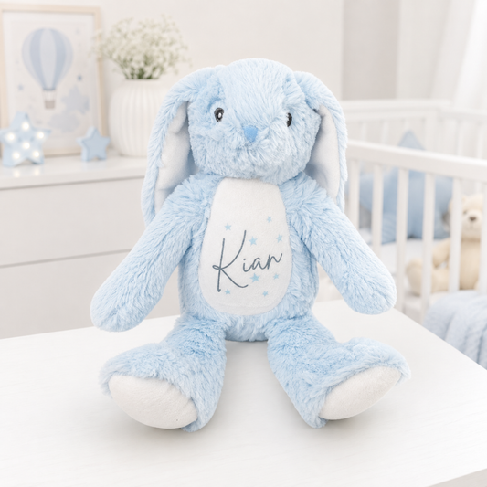Personalised Blue Plush Bunny - Newborn Gifts