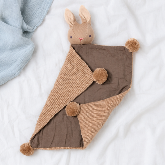Taupe bunny baby comforter – organic security blanket by ThreadBear Design, keepsake gift for newborns