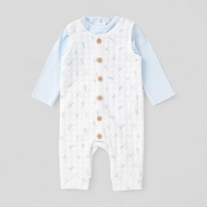 Baby romper with blue bodysuit, two piece clothing gift set for baby boys