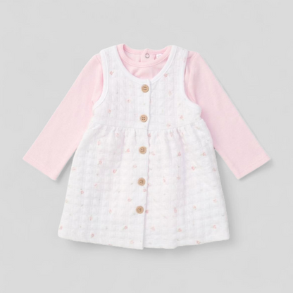 Baby dress with pink long-sleeve bodysuit, two piece clothes set for baby girls
