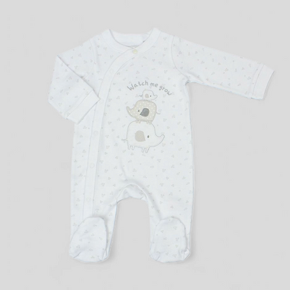 Baby onesie with elephant design and text Watch me grow