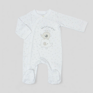 Baby onesie with elephant design and text Watch me grow