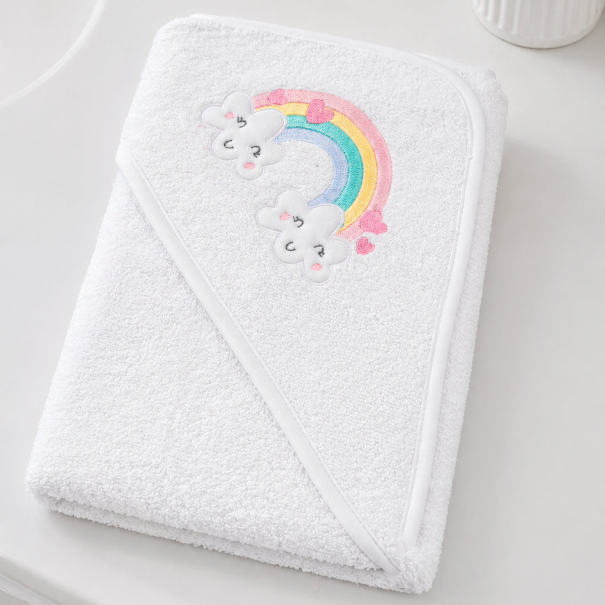 Rainbow hooded baby towel white cotton newborn bath towel baby gift
