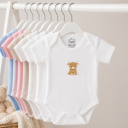 highland cow baby bodysuit white cotton baby vest unisex baby clothing uk