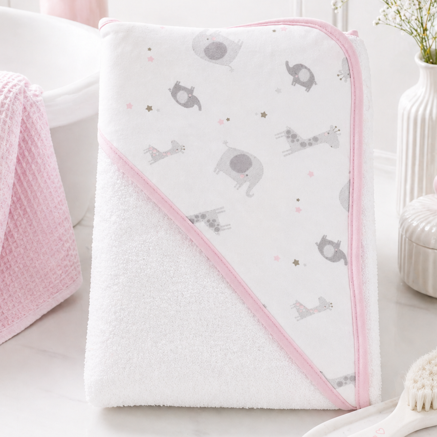 Pink safari hooded baby towel cotton newborn bath towel baby gift