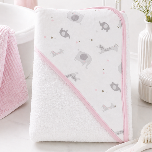 Pink safari hooded baby towel cotton newborn bath towel baby gift