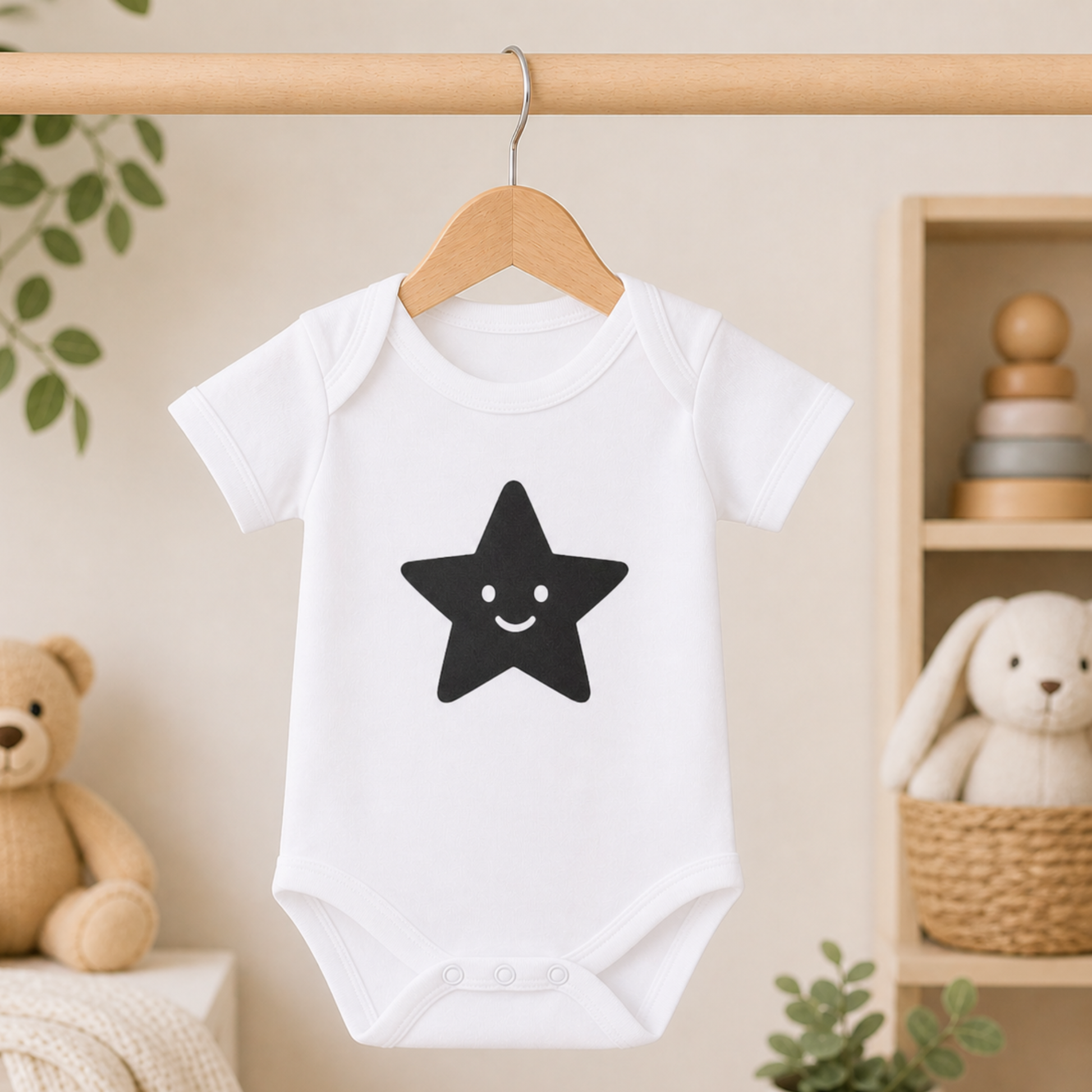 Newborn baby gift UK white star bodysuit unisex baby clothing