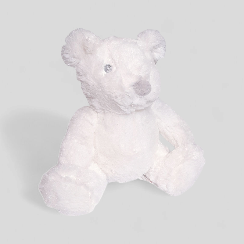 White plush teddy bear from BAMBINO BY JULIANA – soft 18cm baby comfort toy with embroidered features