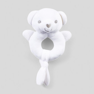 White teddy soft baby rattle – eco-friendly 15cm plush toy for newborn sensory play and baby gifting